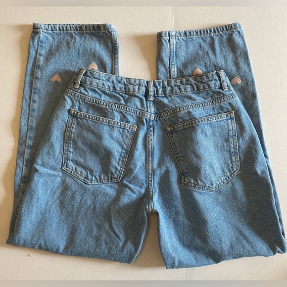 Women's Blue Straight Leg Jeans with Heart Accents - Picture 5 of 11